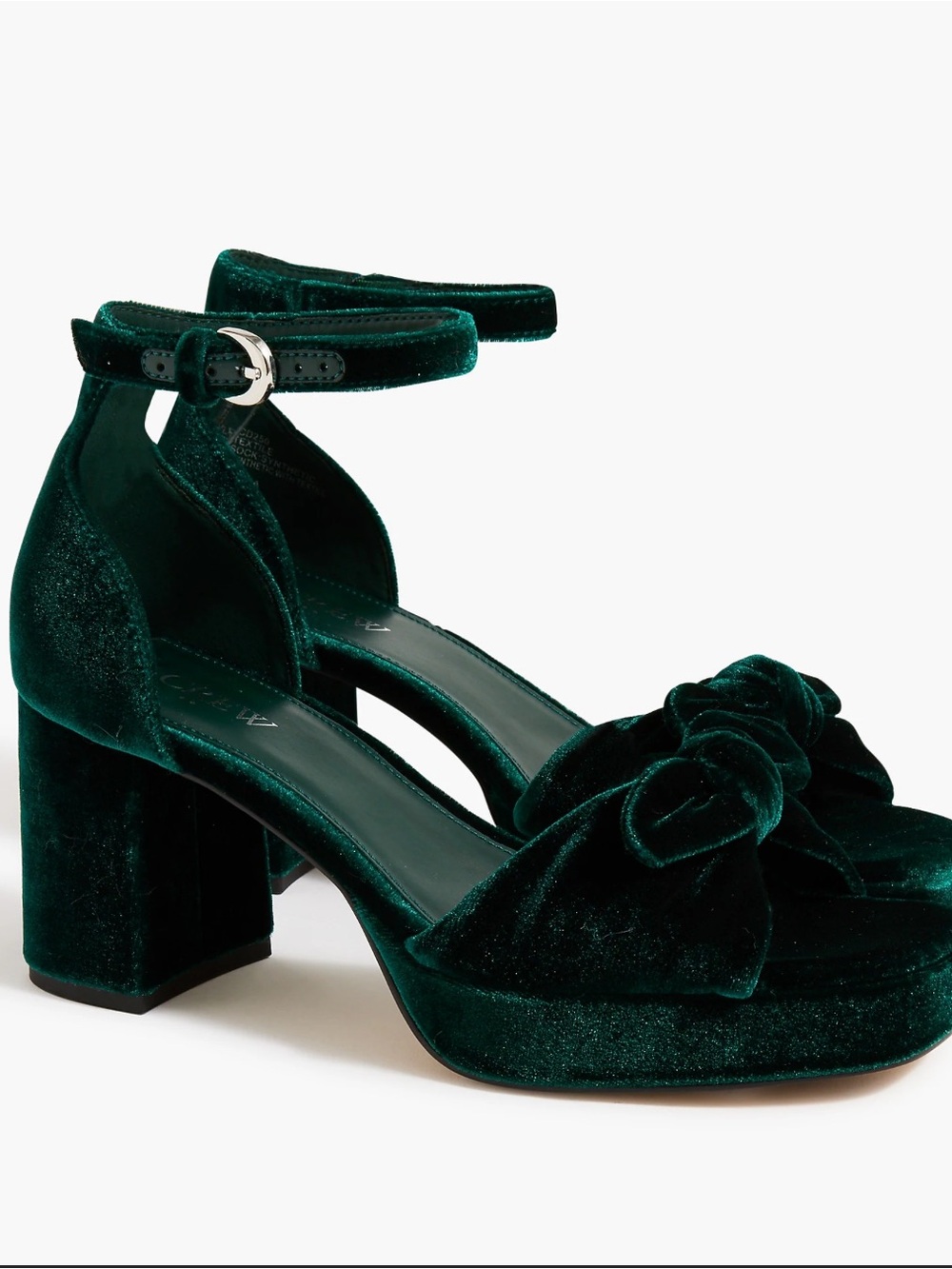 Velvet Platform Sandals by JCREW in Deep Green with Bow
